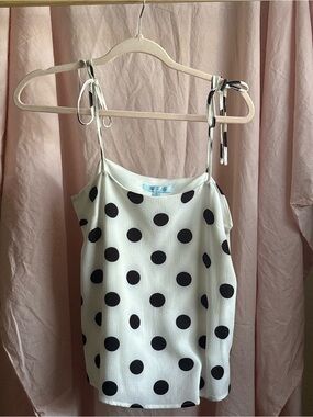 She + Sky Black Polka Dot White Tie-Strap Cami